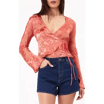 Rolla's Rodeo Sheer Burnout Wrap Top In Peach