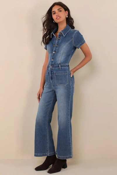 Rolla's Sailor Dark Wash Short Sleeve Jumpsuit In Blue
