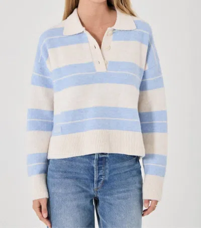 ROLLA'S SOFIA STRIPE POLO SWEATER IN SOFT BLUE / IVORY