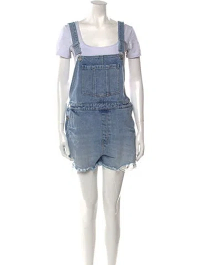 Pre-owned Rolla's Square Neckline Romper In Blue