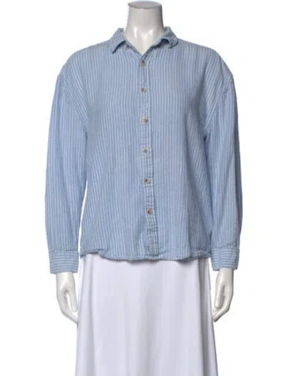 Pre-owned Rolla's Striped Long Sleeve Button-up Top In Blue