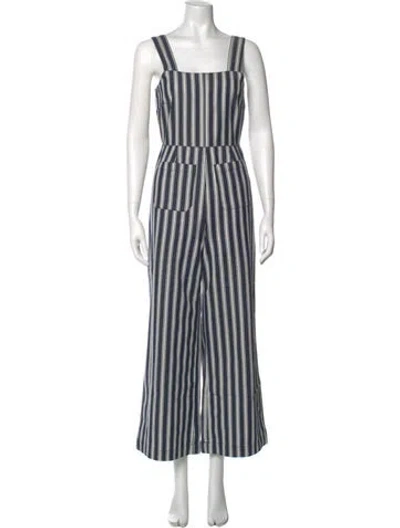 Pre-owned Rolla's Striped Square Neckline Jumpsuit In Blue