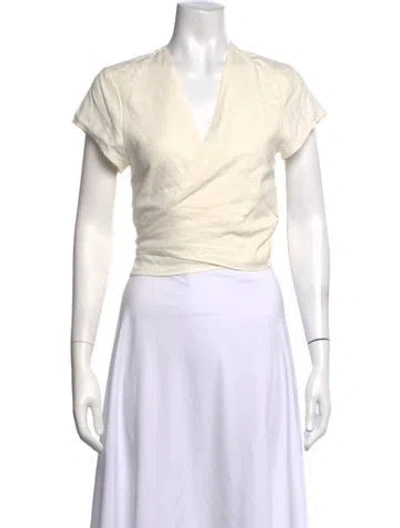 Pre-owned Rolla's V-neck Short Sleeve Crop Top In Neutrals