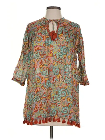 Pre-owned Roller Rabbit 3/4 Sleeve Blouse In Teal