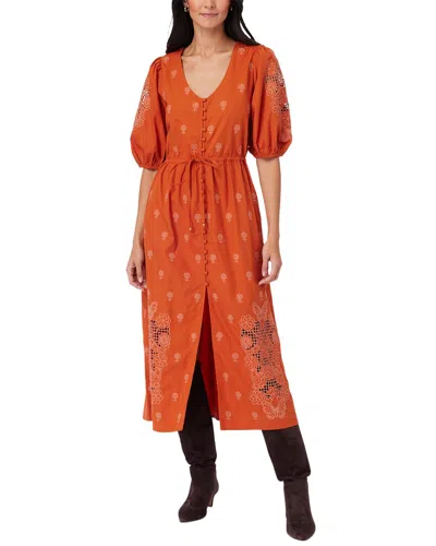 Roller Rabbit Cressida Embroidery Valla Midi Dress In Orange