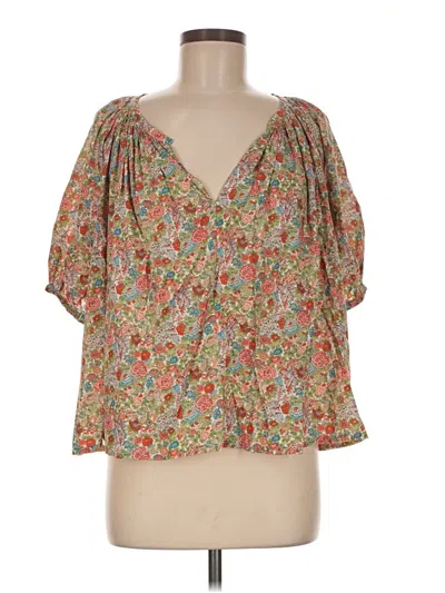 Pre-owned Roller Rabbit Short Sleeve Blouse In Tan