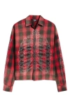Rolling Loud Bones Studded Flannel Button-up Shirt In Red