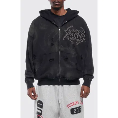 Rolling Loud Distressed Ghost Skull Zip Graphic Hoodie In Black