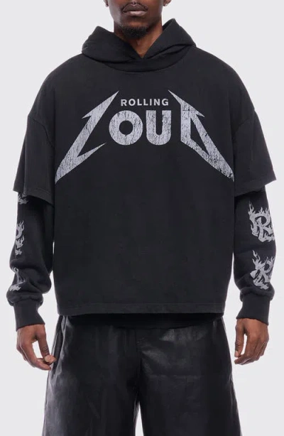 Rolling Loud Metal Layered Cotton Blend Graphic Hoodie In Black