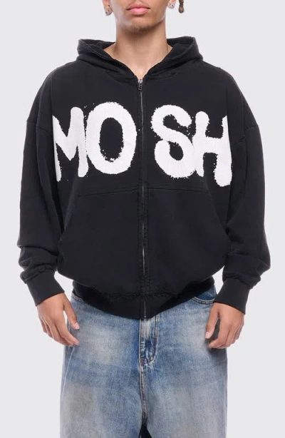 Rolling Loud Mosh Distressed Graphic Zip Hoodie In Black