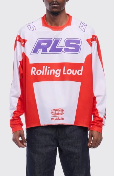 Rolling Loud Rl Sport Oversize Moto Jersey In White