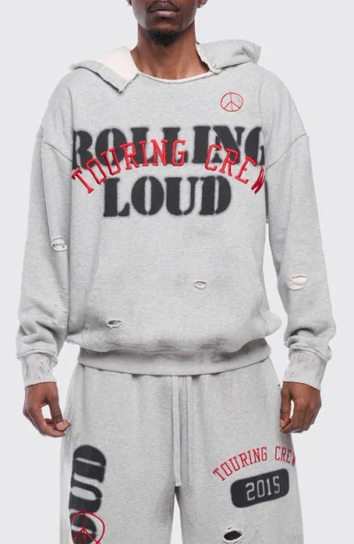 Rolling Loud Rl Touring Crew Distressed Pullover Hoodie In Gray