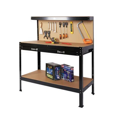 Rolo Home 63" Tools Cabinet Working Tables Workbench Tool Storage Workshop Table With Drawers And Pegboard In Black