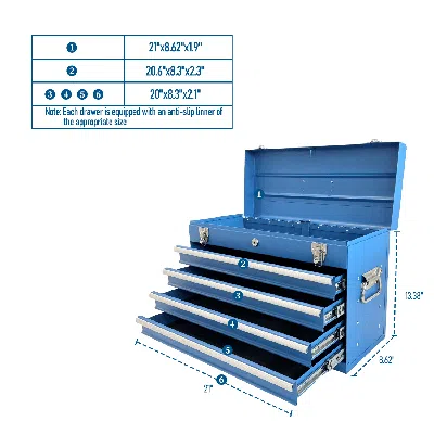 Rolo Home Heavy Duty Metal Tool Box, 21-inch, Portable Metal Tool Box With 4 Drawers, Small Tool Chest With Ev In Blue