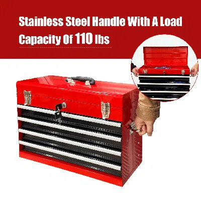 Rolo Home Heavy Duty Metal Tool Box, 21-inch, Portable Metal Tool Box With 4 Drawers, Small Tool Chest With Ev In Red