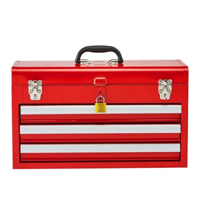 Rolo Home Metal Tool Box, 20.5-inch, Portable Metal Tool Box With 3 Drawers, Small Tool Chest With Eva Liners, In Red