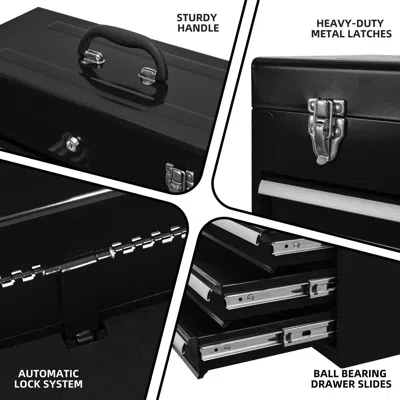 Rolo Home Metal Tool Box With 4 Drawers Portable Steel Tool Chest With Metal Cylinder Lock And Latch Closure,  In Black