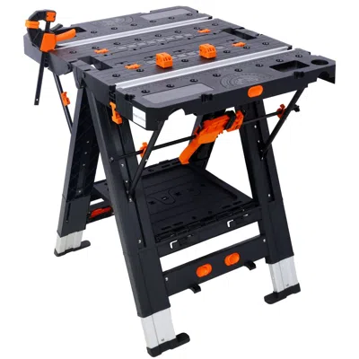 Rolo Home Portable Folding Work Table, 2-in-1 As Sawhorse & Workbench, Large Load Capacity With 2pcs Clamps In Black