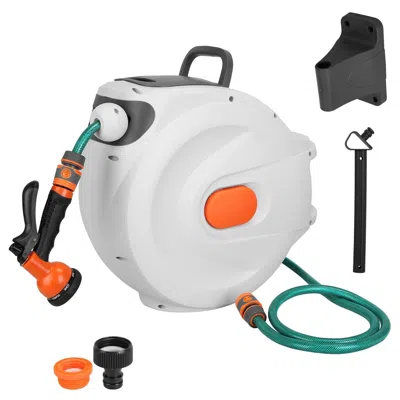 Rolo Home Retractable Garden Hose Reel Wall Mounted Automatic Water Hose Reel With Any Length Lock 8 Pattern S In White