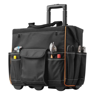 Rolo Home Rolling Tool Bag, 110 Lbs Load Capacity, 25 Pockets Heavy Duty Roller Tool Bag With Adjustable Teles In Black