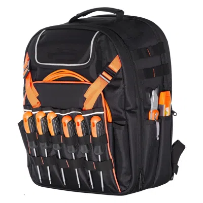 Rolo Home Tool Backpack, 45 Pockets, Heavy-duty Tools Storage Organizer Work Bags With Laptop Compartment & Re In Black