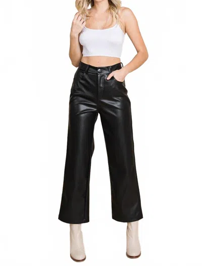 Rolypoly Wide Leg Fleece Faux Leather Pants In Black