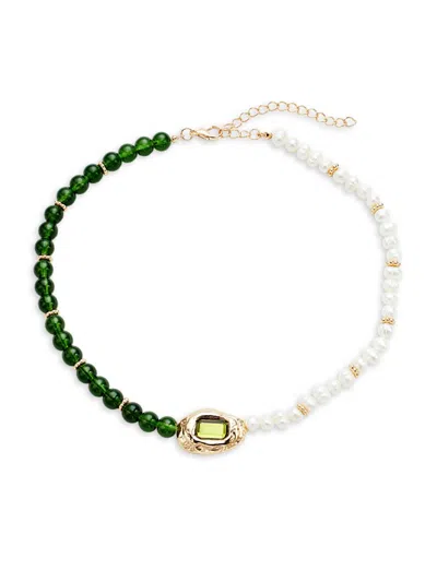 Roma And Rae Women's Half Glass & Half Faux Pearl Beaded Necklace In Multi