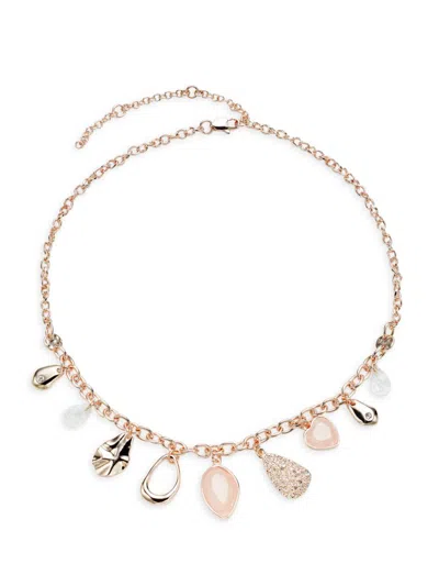 Roma And Rae Women's Rustic Metals Goldtone, Rose Quartz & Glass Charm Necklace