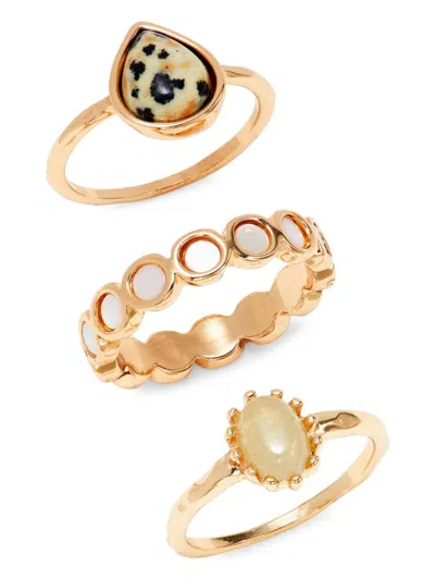 Roma And Rae Women's Seascape 3-piece Goldtone Multi Stone Ring Set