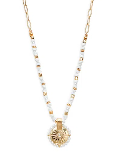 Roma And Rae Women's Seascape Goldtone Faux Pearl & Glass Pendant Necklace In Metal
