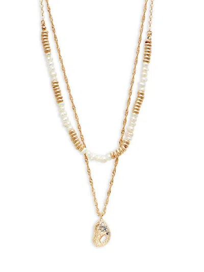 Roma And Rae Women's Seascape Goldtone, Resin & 5mm Organic Freshwater Pearl Layered Necklace