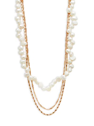 Roma And Rae Women's Summer Luxe Goldtone Freshwater Pearl Multi Row Necklace