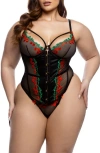 Roma Confidential Cherry Delight Corset & G-string Set In Black