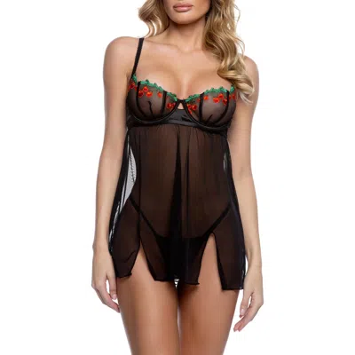 Roma Confidential Cherry Delight Embroidered Mesh Babydoll & G-string Set