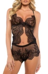 Roma Confidential Dreamers Lust Lace Camisole & Boyshorts Set In Black