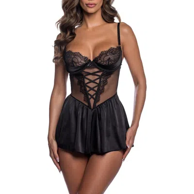 Roma Confidential Haute Night Lace Underwire Chemise & G-string Set In Black