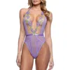 Roma Confidential Peony Blossom Embroidered Mesh Teddy In Lilac/multi