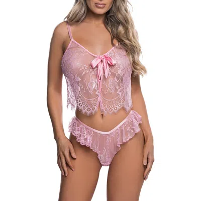 Roma Confidential Sheer Lace Camisole & Thong Set In Pink