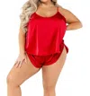 Roma Confidential Soft Satin Tulip Short Set - Plus In Red In Red