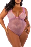 Roma Confidential Think Pink Crystal Fishnet Thong Teddy In Pink