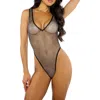 Roma Confidential Think Pink Crystal Fishnet Thong Teddy In Black