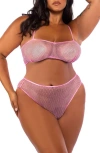 Roma Confidential Think Pink Crystal Fisnet Tube Bralette & Panties Set In Pink