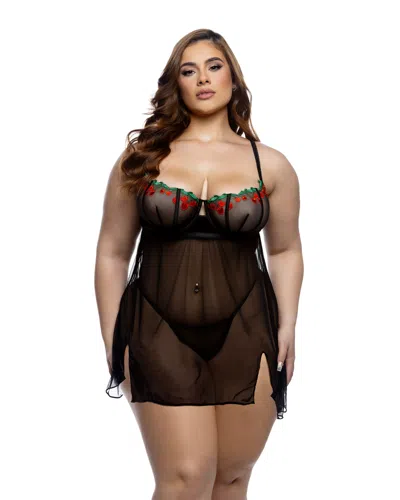 Roma Costume Cherry Delight Babydoll 2pc Set In Black