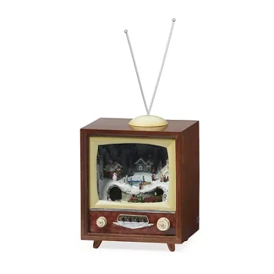 Roman 10.5"h Led Tv Train Plays Music Christmas Tabletop Decor In Brown
