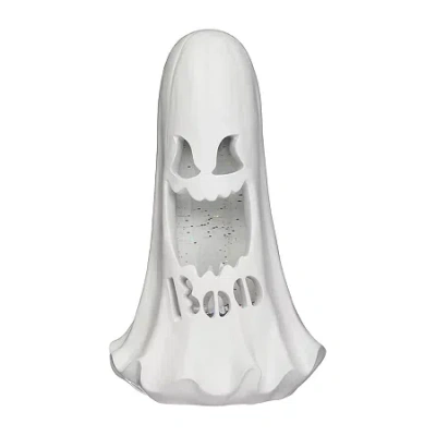 Roman 12"h Lighted Boo Ghost With Swirling Bats Halloween Tabletop Decor In White