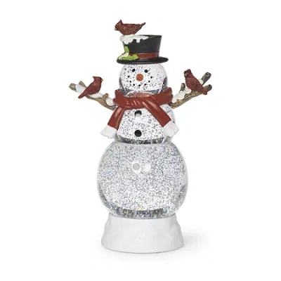 Roman 12"h Lighted Swirl Snowman With Cardinals Christmas Tabletop Decor In White