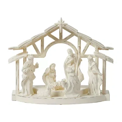 Roman 13.5"h Lighted White Nativity Christmas Tabletop Decor In Neutral