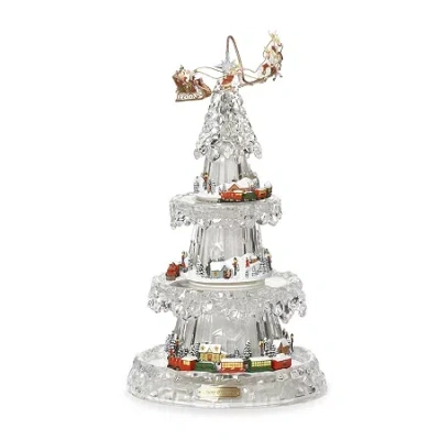 Roman 18.5in Lighted 4 Rotation Tree Plays Music Christmas Tabletop Decor In White