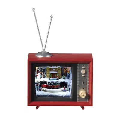 Roman 5" Led Tv North Pole Plays Music Christmas Tabletop Decor In Red