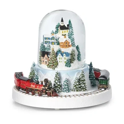 Roman 6.2" Dome Village With Train Plays Music Christmas Tabletop Decor In White